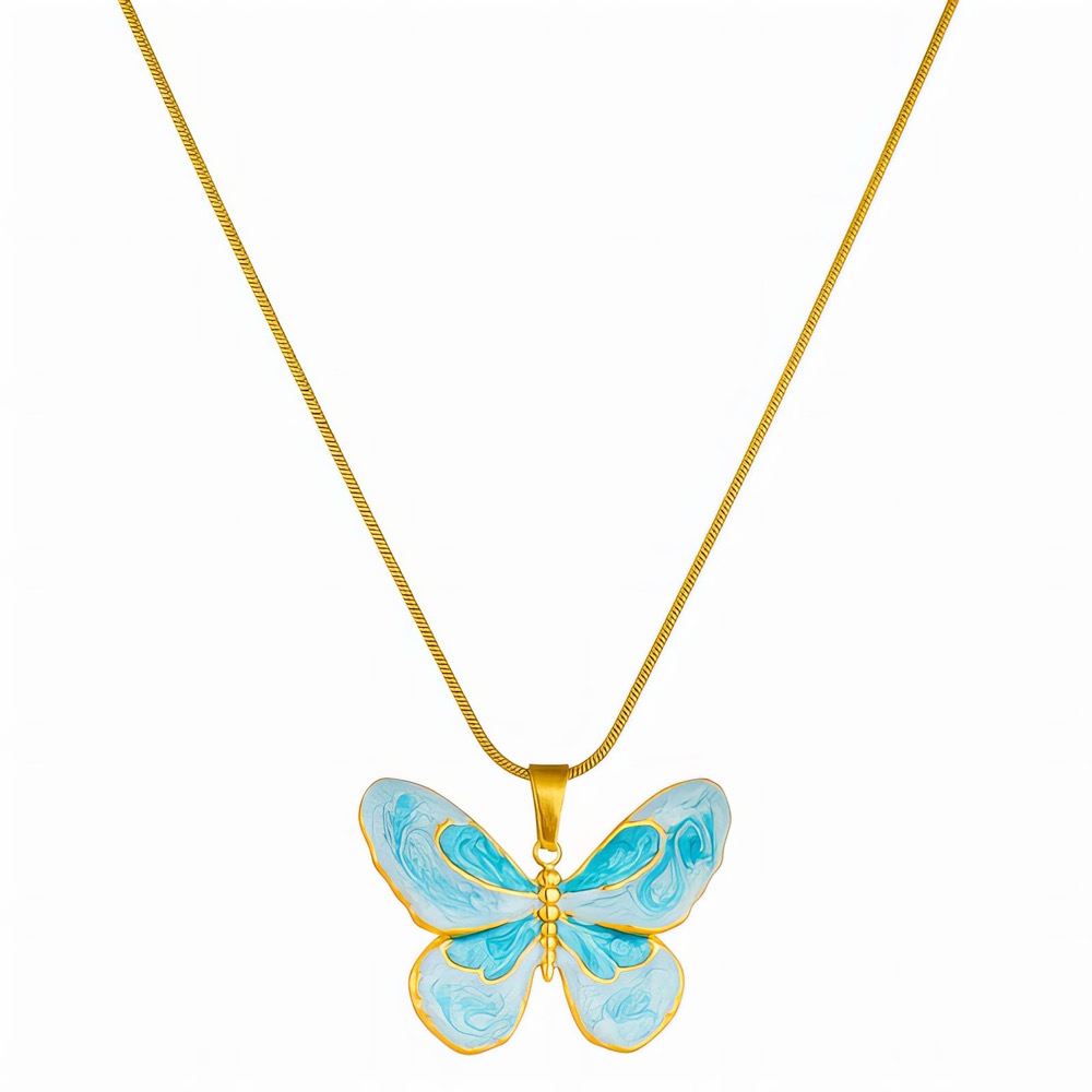 Goldfarbene Kette mit hellblauem Schmetterling als Anhänger
