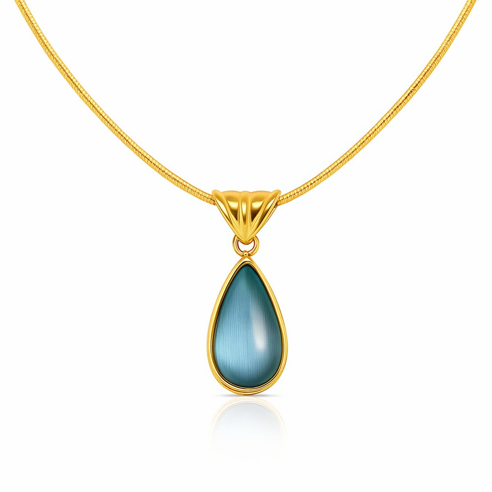 Goldfarbene Kette mit hellblauem Tropfenanhänger